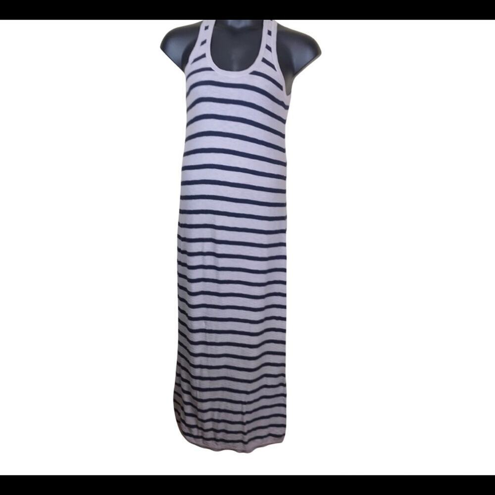 VINCE Gray/Navy Striped Cotton Maxi Dress Sz Small